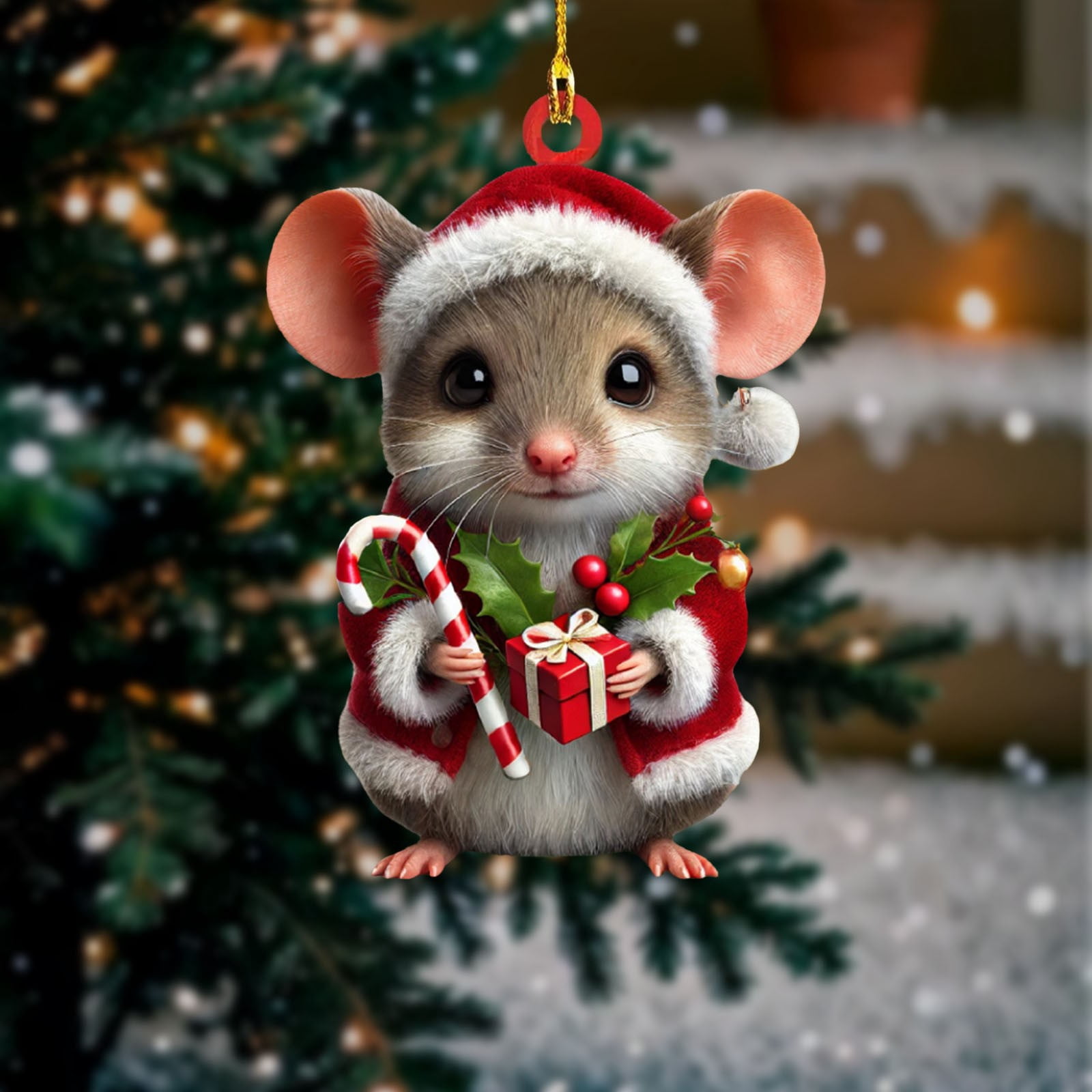Cute Christmas Mouse Decorations,2D Flat Acrylic Hanging Christmas Tree Ornaments,Xmas Keepsake Pendant for Pet Lovers,Car Rear View Mirror Accessories,Xmas,Acrylic Mouse Pendant(2Pc)