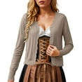 thumbnail image 4 of idosla Women's Long Sleeve V-Neck Button Down Cardigan Knit Shrugs Sweater (Khaki, XL), 4 of 9