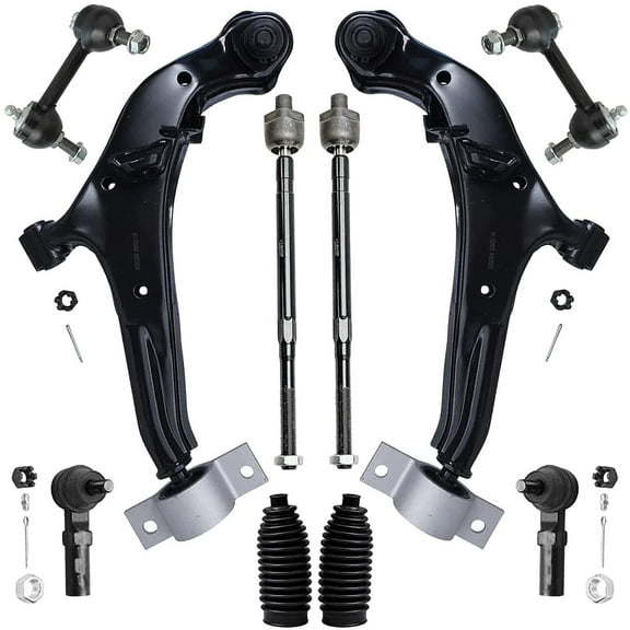 Detroit Axle - Front 10pc Control Arms Kit for 00-01 Infiniti I30, 02-04 I35, 00-03 Nissan Maxima, Lower Control Arms Sway Bars Tie Rods Boots 2000 2001 2002 2003 2004 Replacement