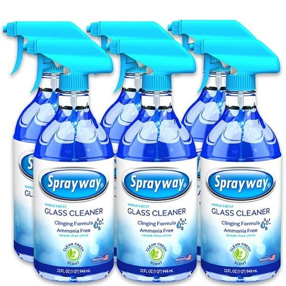 Sprayway Glass Cleaner Liquid Spray, 32oz, Pack of 6  Ammonia-Free, Streakless, Foaming Action  Recyclable Bottle, Fresh Fragrance  Removes Fingerprints, Dust, Dirt, Smoke Film  All Glass Surfaces