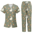 thumbnail image 2 of Scrub Uniforms For Women，Women's Short-Sleeve Easter Print Nursing Scrubs Set with Pockets，Army Green，XXXL, 2 of 4