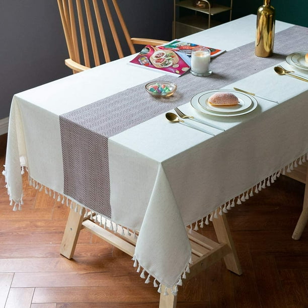 Table Cloth Cotton Linen Tablecloths Wrinkle Free Tablecloth Rectangle Cloths Tassle For Tables Kitchen Dining Outdoor 55 X102 8 10 Seats Dark Brown Com Table Cloth Cotton Linen Tablecloths, What Size Tablecloth For A Rectangle Table That Seats 10