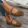 thumbnail image 4 of IEMIEMIEM Womens Mary Jane Flats with Strap Slip on Faux Suede Flats Shoes Comfortable Flats Shoes Non Slip Women Dressy Shoes Light Brown 5.5 Wide, 4 of 8