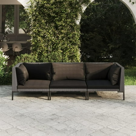 Anself 3 Piece Patio Lounge Set with CushionsPoly Rattan Dark Gray Middle Sofa and 2 Corner Sofas Outdoor Conversation Set Sectional Sofa Set for Garden  Lawn  Courtyard  Balcony