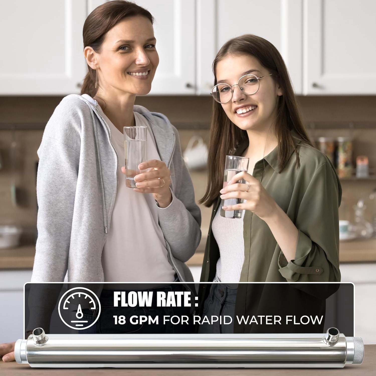 Whole House Ultraviolet Water Purifier Filter 55W, 120V Stainless Steel UV Unit, 1/2" MNPT Inlet/Outlet