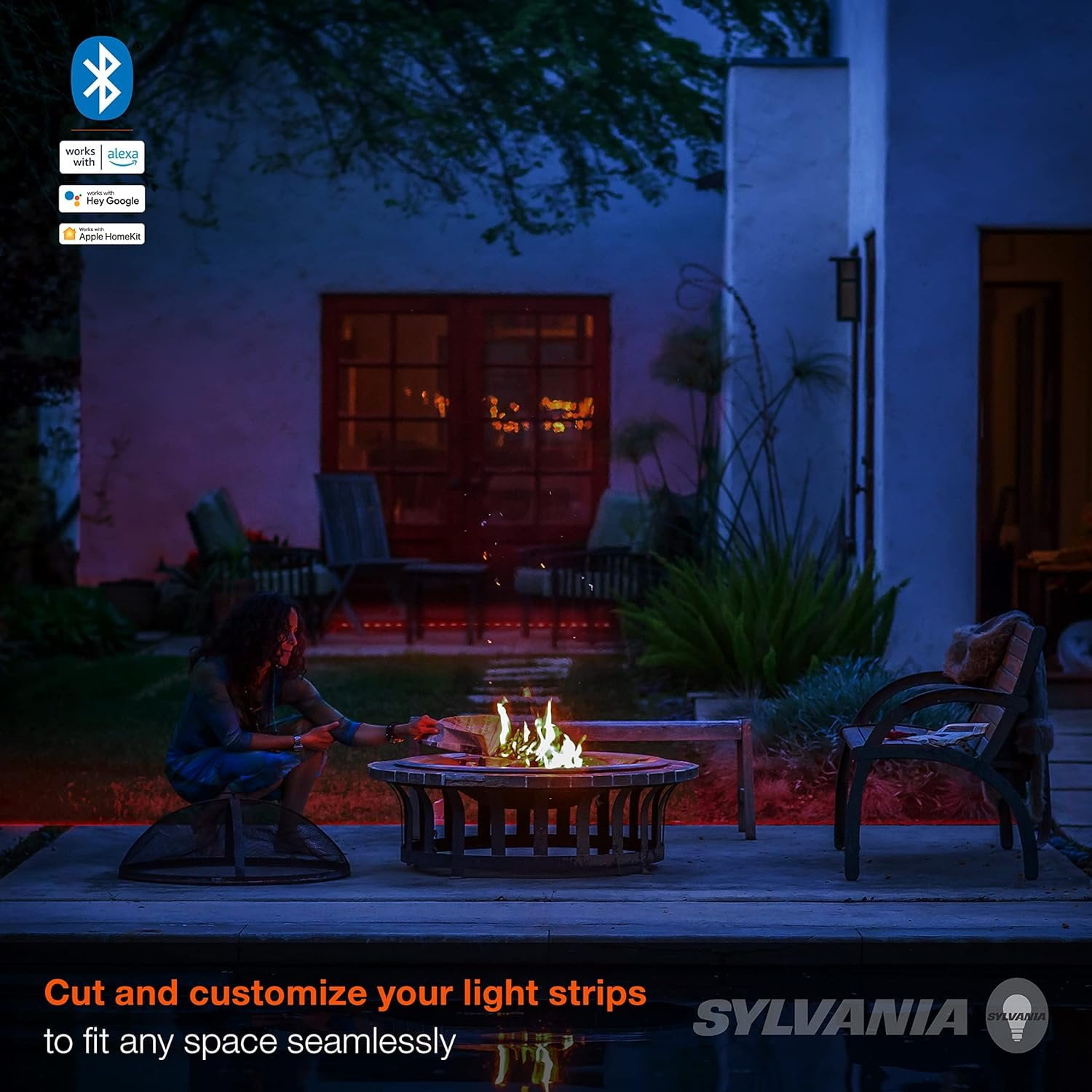 Sylvania Smart 16.4 ft Bluetooth Mesh LED Flex Light Strip Outdoor Starter Kit for Alexa/Google/Apple HomeKit, RGBTW Full Color, Dimmable, Accessories Included, Outdoor Rated - 1 Pack 75777