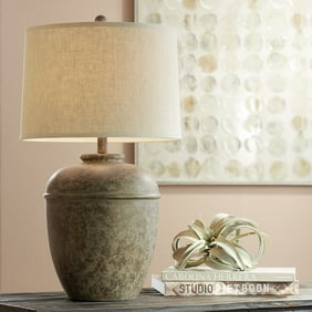 John Timberland Rustic Table Lamp Southwest 27" Tall Faux Mottled Stone Cream Linen Drum Shade Living Room Bedroom Bedside Office Family
