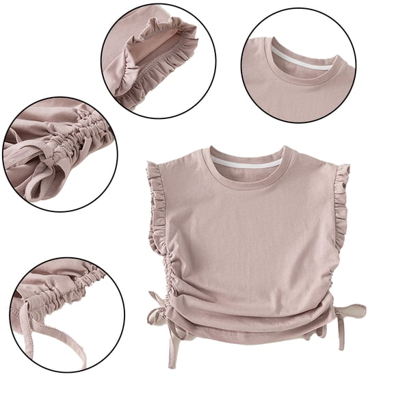LYMAYTER Baby Kids Girls Summer T-Shirt Sleeveless drawstring Tees Tops Toddler Cotton Pullover Vest for 1-8 years