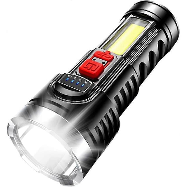 Linterna LED superbrillante, recargable por USB, con 4 modos de iluminación, resistente al agua.