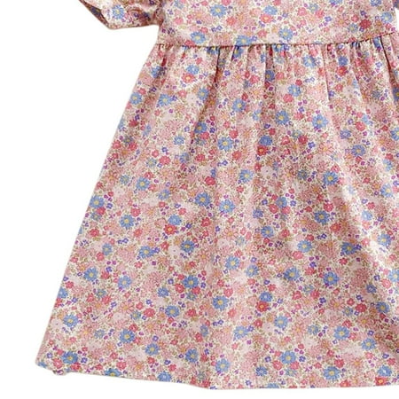 

PEASKJP Black Prom Dress Girls Toddler Casual Short Sleeve Flora Printed Pageant Round Neckline Dress Pink 5-6Years