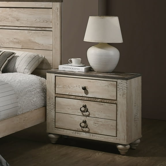 Roundhill Imerland Contemporary White Wash Finish Patched Wood Top 3-drawer Nightstand