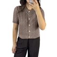 thumbnail image 2 of Female Short Sleeve Cardigan Cable Knit Cropped Button Down Crewneck Sweater Tops Mocha Color XL, 2 of 9