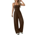 thumbnail image 2 of ZHOGXU Women's Jumpsuit Sleeveless Suspenders Solid Color Wide Leg Comfortable Fashion Romper For Everyday Wear,Brown,M, 2 of 6