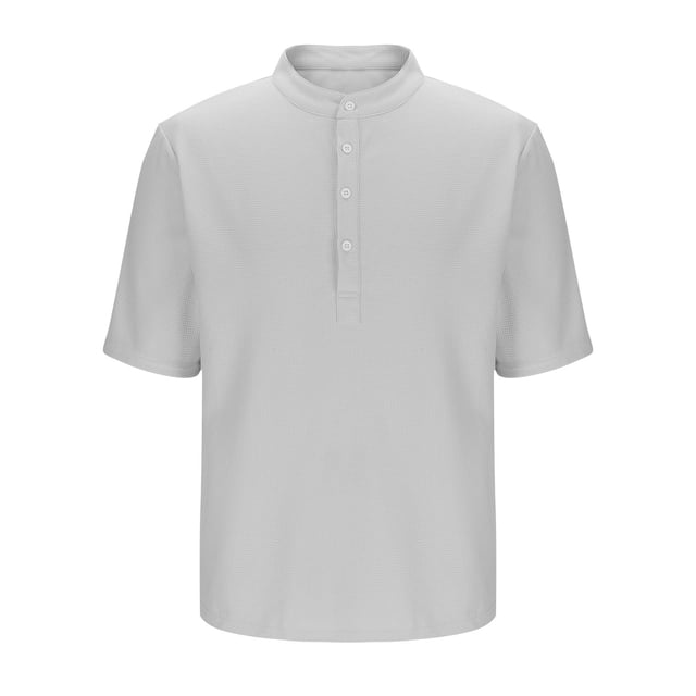 Camisa de Manga Corta Botón de los Hombres, Casual Color Sólido, de Pie Cuello Piña Camisa de Blusa Cuadrada