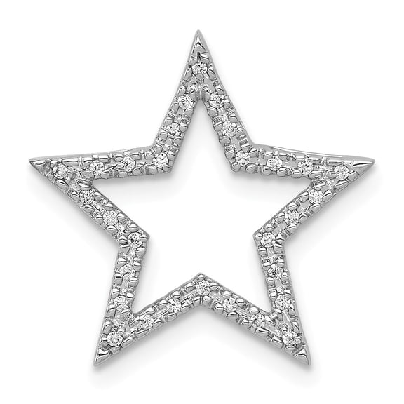 14K White Gold Charm Pendant Diamond Round Star Chain Slide