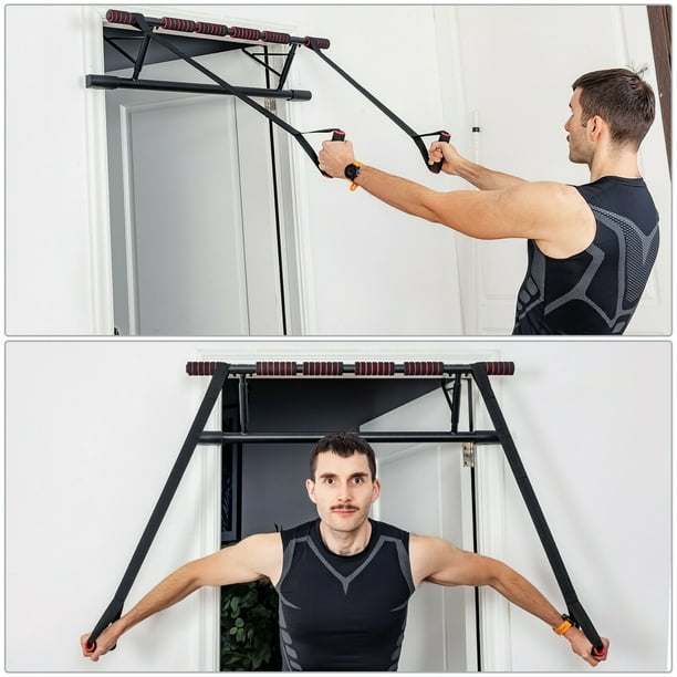 Gymax Pull Up Bar Doorway Trainer Chin Up Bar w Dip Bar Power Ropes Home Gym Walmart