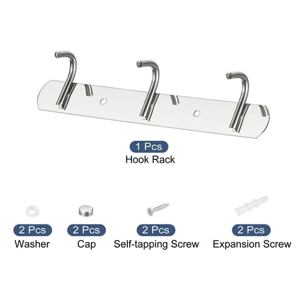 Uxcell Stainless Steel Coat Hook Rack Wall Mounted with 3 Hooks Hangers 