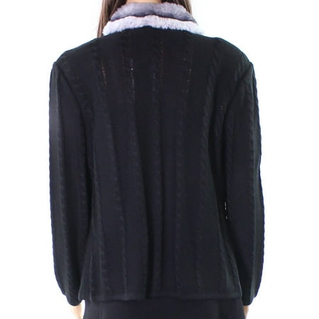 Ming Wang NEW Black Womens Size PXS Petite Faux Fur Cable Knit Jacket Ming Wang NEW Black Womens Size PXS Petite Faux Fur Cable Knit Jacket