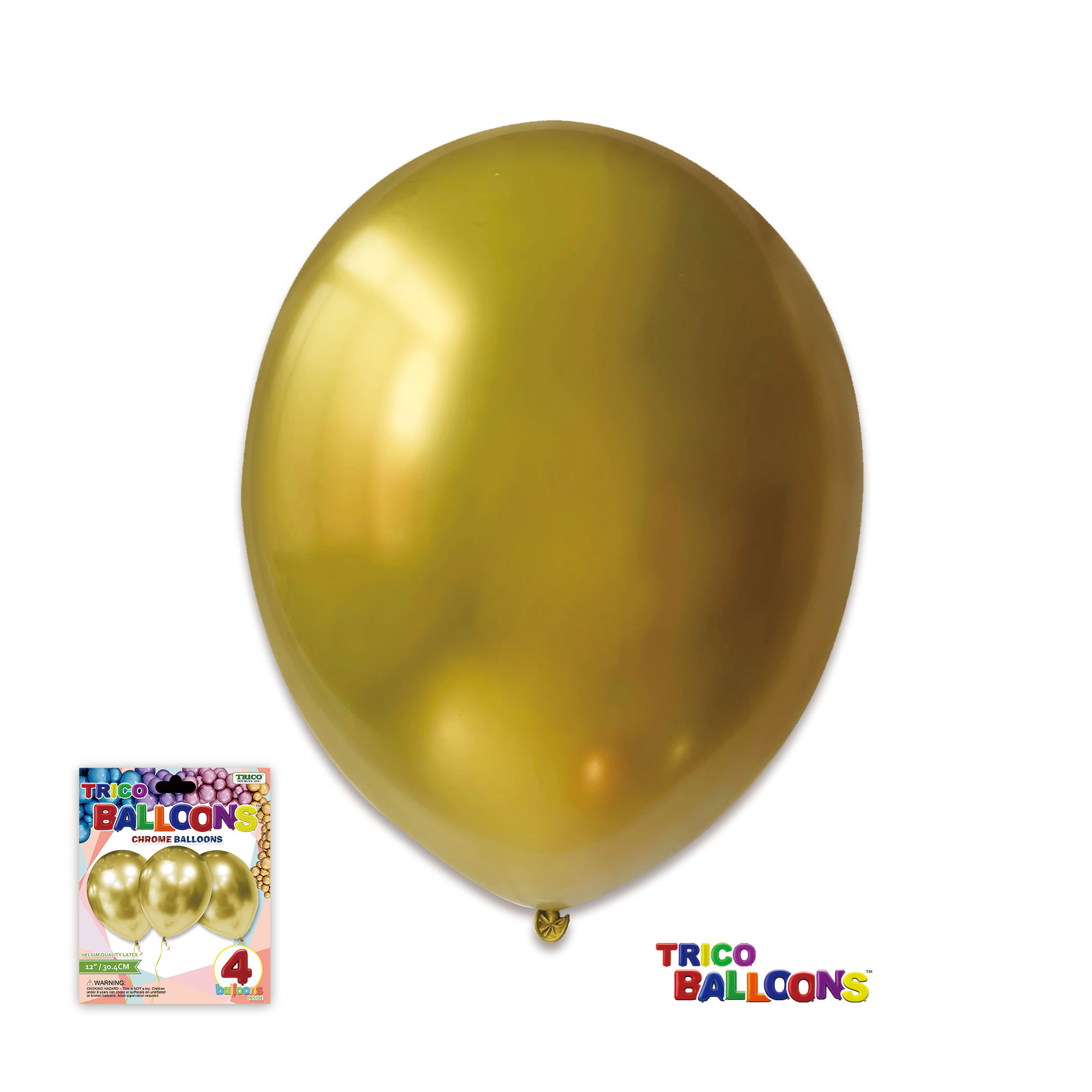 5" Solid Chrome Latex Helium Balloons 100 Count Package Gold Bright