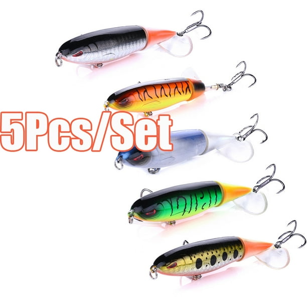 Neinkie 5Pcs/Set Whopper Plopper Lures Fishing Lures for Bass, Topwater Lure  with Floating Rotating Tail Bait, Bass Fishing with Barb Treble Hooks  Simulation Fish Fishing Lure with Hook 