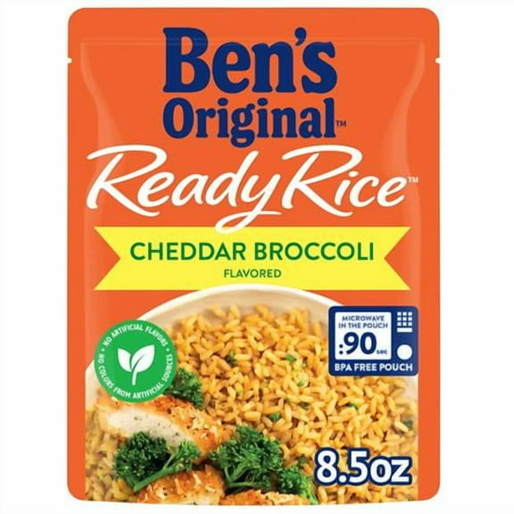 Bens Original Ready Rice Cheddar Broccoli Flavored Rice, Easy Dinner Side, 8.5 Oz Pouch - Pack of 2