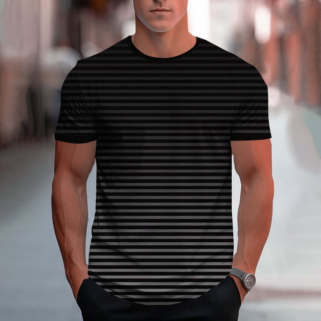 Floleo T-Shirt de Sport Décontracté Imprimé pour Homme, Manches Courtes, Col Rond, Haut Mode, Respirant, Léger, Mode Urbaine, Confortable, Ajustable, Tenue d'Extérieur Active (Noir, M)