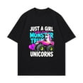 thumbnail image 2 of Black T Shirt Just A Girl Who Loves Monster Trucks And Unicorns Graphic Print For Casual Wear And Fun Outings, 2 of 3