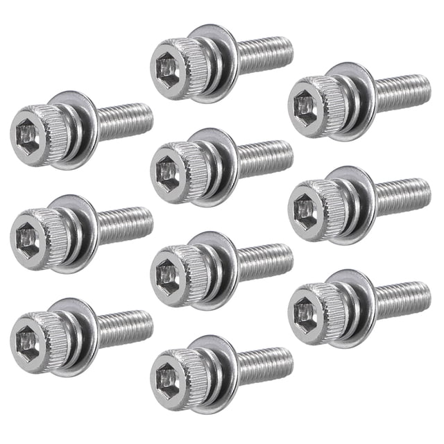 Uxcell M3x0.47'' Tornillos de cabeza hexagonal de acero inoxidable tono plateado 10pcs