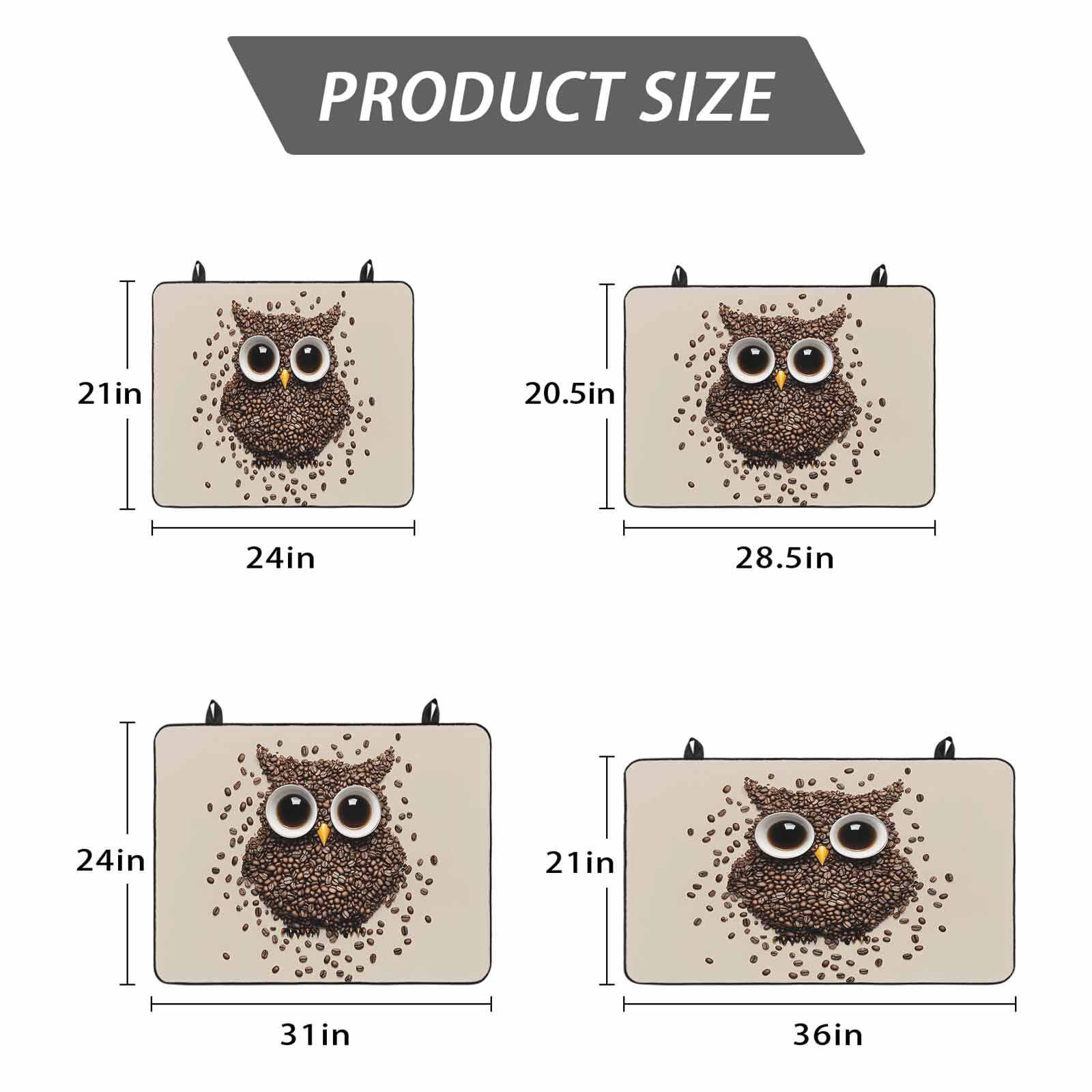 Coffee Owl Stove Top Cover for Electric Stove, Heat-proof & Non Slip Glass Top Stove Cover Protector, Cute Bird Big Eyes Animals Brown Beans Kitchen Flat Cooktop Rubber Mat 24x21 Inches