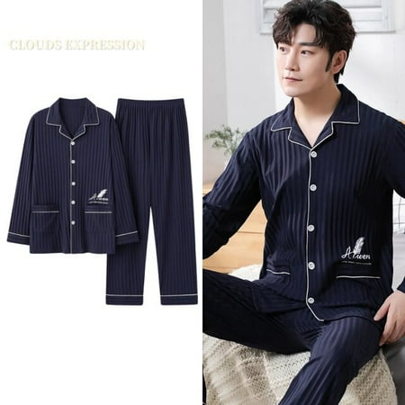 

QWZNDZGR L-5XL Autumn Luxury Pyjamas Knited Cotton Men s Pajamas Set Long Sets Sleepwear Pyjamas Nightsuits Pijamas Plus Size Homewear PJ
