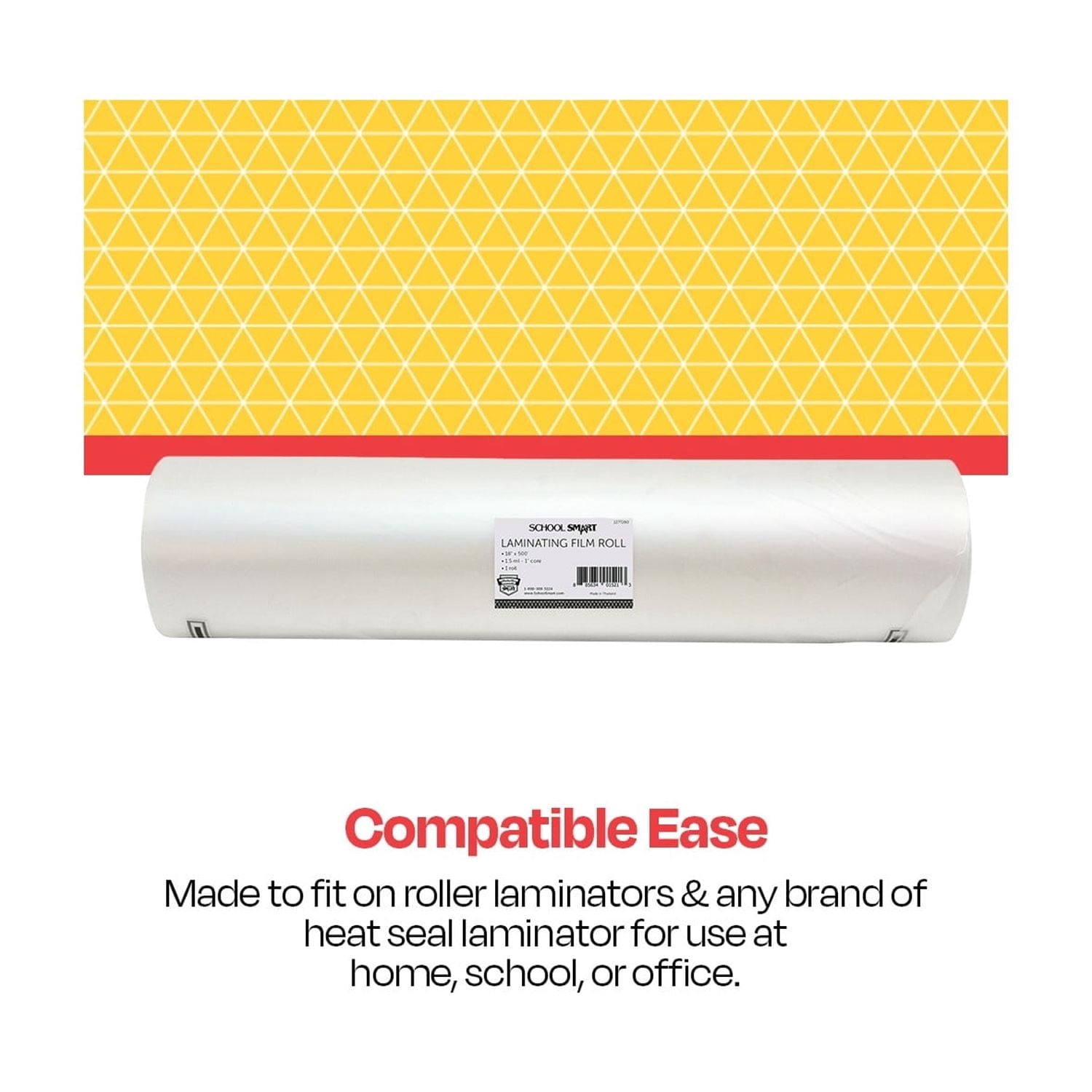 School Smart Laminating Film Roll, 18 Inches x 500 Feet, 1.5 Mil Thick, 1 Inch Core, High Gloss