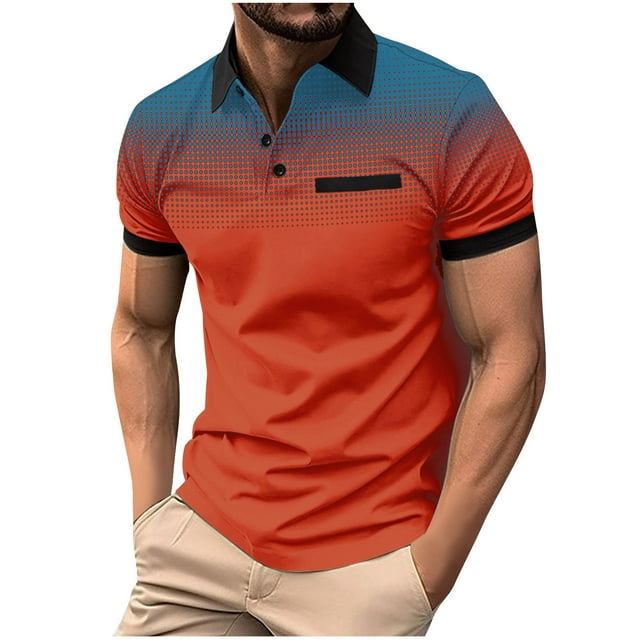 Birdeem Chemises pour Hommes Chemise à Manches Courtes à Boutons Dégradé à Col Rabattu