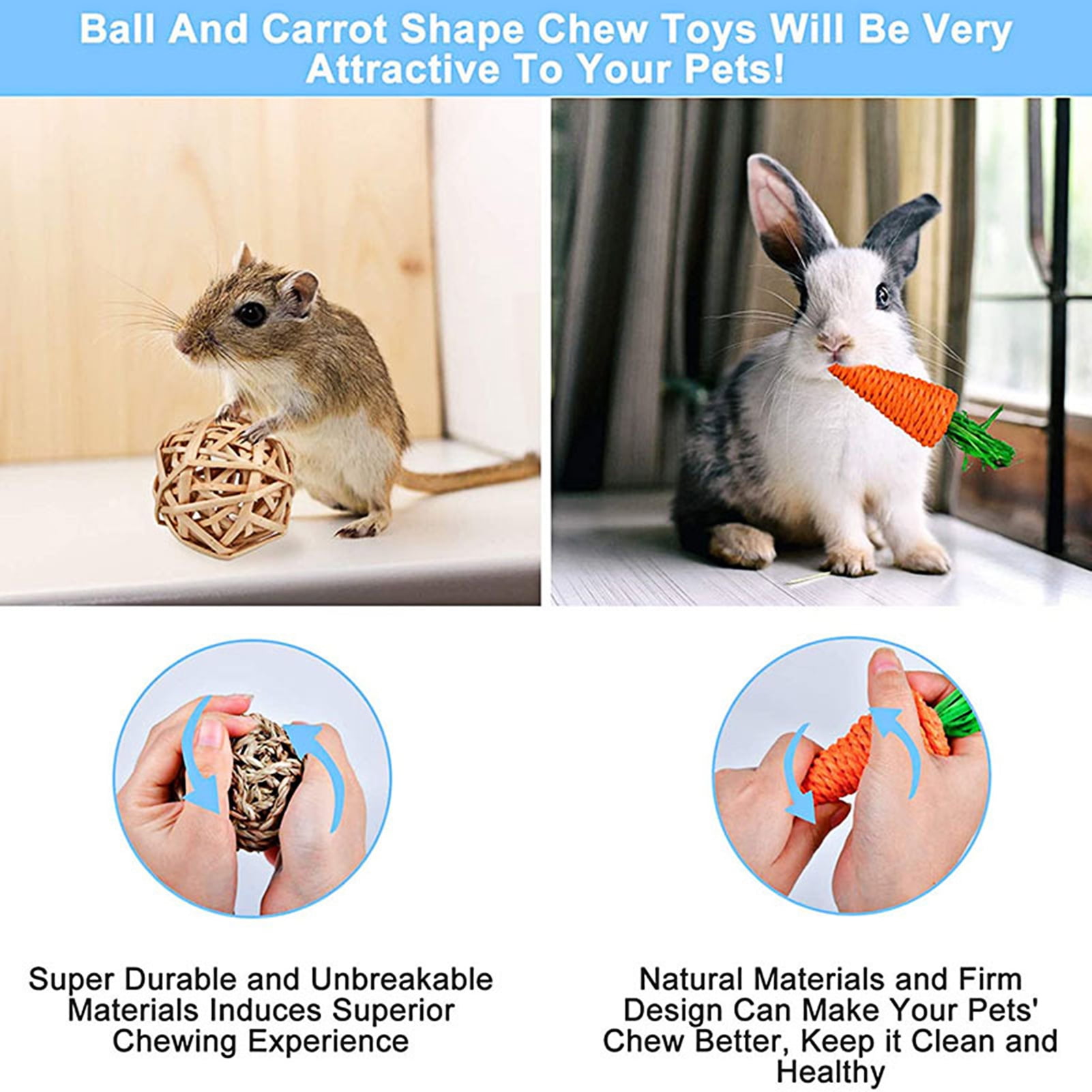 DOPI 6Pcs/Set Molar Toy Healthy Attractive Plastic Hamster Wooden Rattan Ball Set for Squirrels