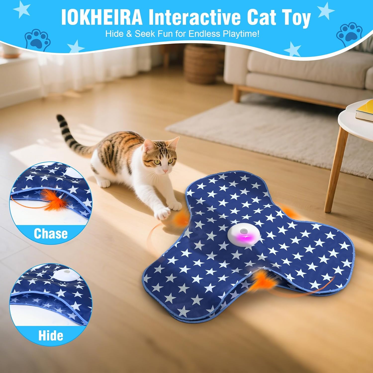 Rechargeable Electric Cat Toy, Touch-Activated Kitten Toy, Hidden Feather, Realistic Mouse Squeaking Sound