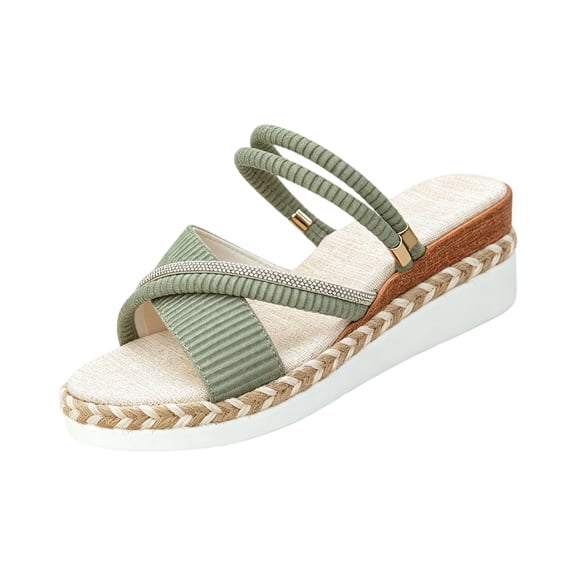 pwidon Two‑Way Wear Wedge Sandals Women, Rhinestone Crisscross Strap Platform Espadrille Slide Sandals for Summer Casual Mint Green 36