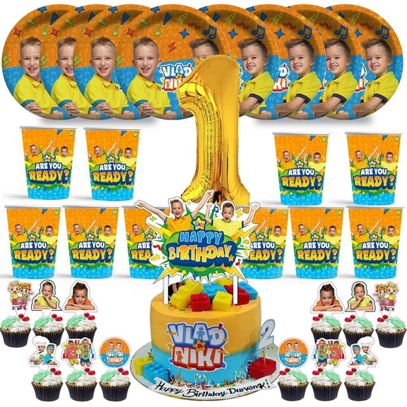 Vlad and Niki Birthday 1st Cups Party Supplies Plates Fans Decorations Cake Topper Decor