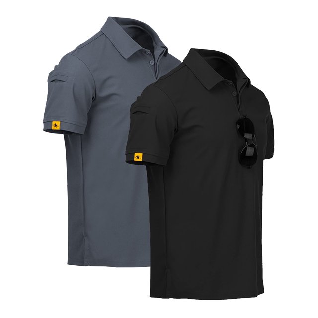 Camisas Polo para Hombre de 2 Paquetes de Manga Corta, Camisetas Deportivas de Rendimiento para Golf, Camisa Táctica en Negro y Gris.
