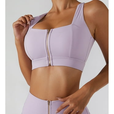 Sports Bra Exercise Jogging Running Shockproof Push Up Front Zipper Opening Women Workout Bra