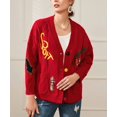 thumbnail image 2 of Cárdigan de punto trenzado de manga larga con frente abierto para mujer, cuello en V y botones, mezcla de lana, suéter para exteriores Rojo 2XL Rojo 2XL Xishao ropa, 2 of 2