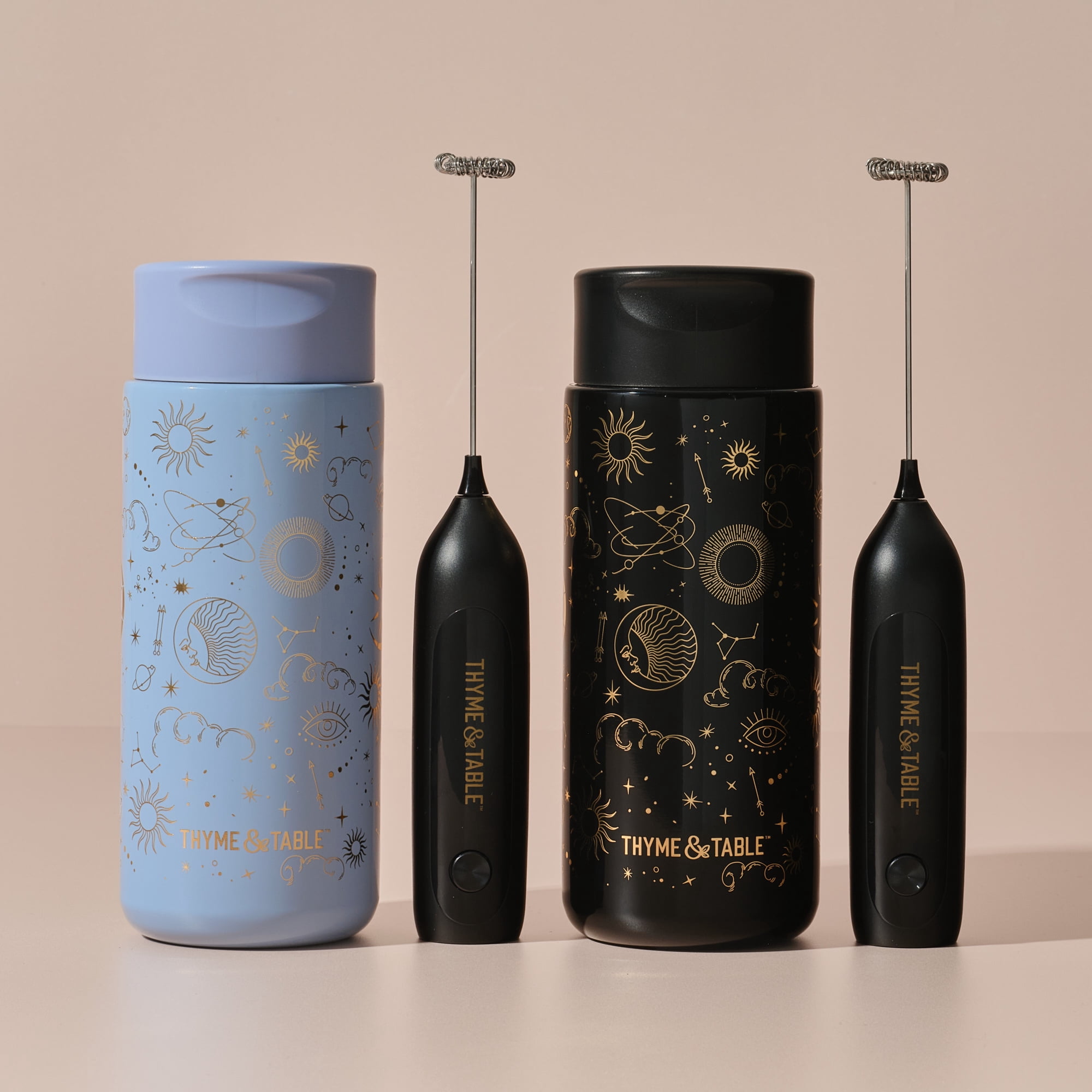 Thyme & Table 22 fl oz Stainless Steel Coffee Tumbler with Frother, Black Zodiac