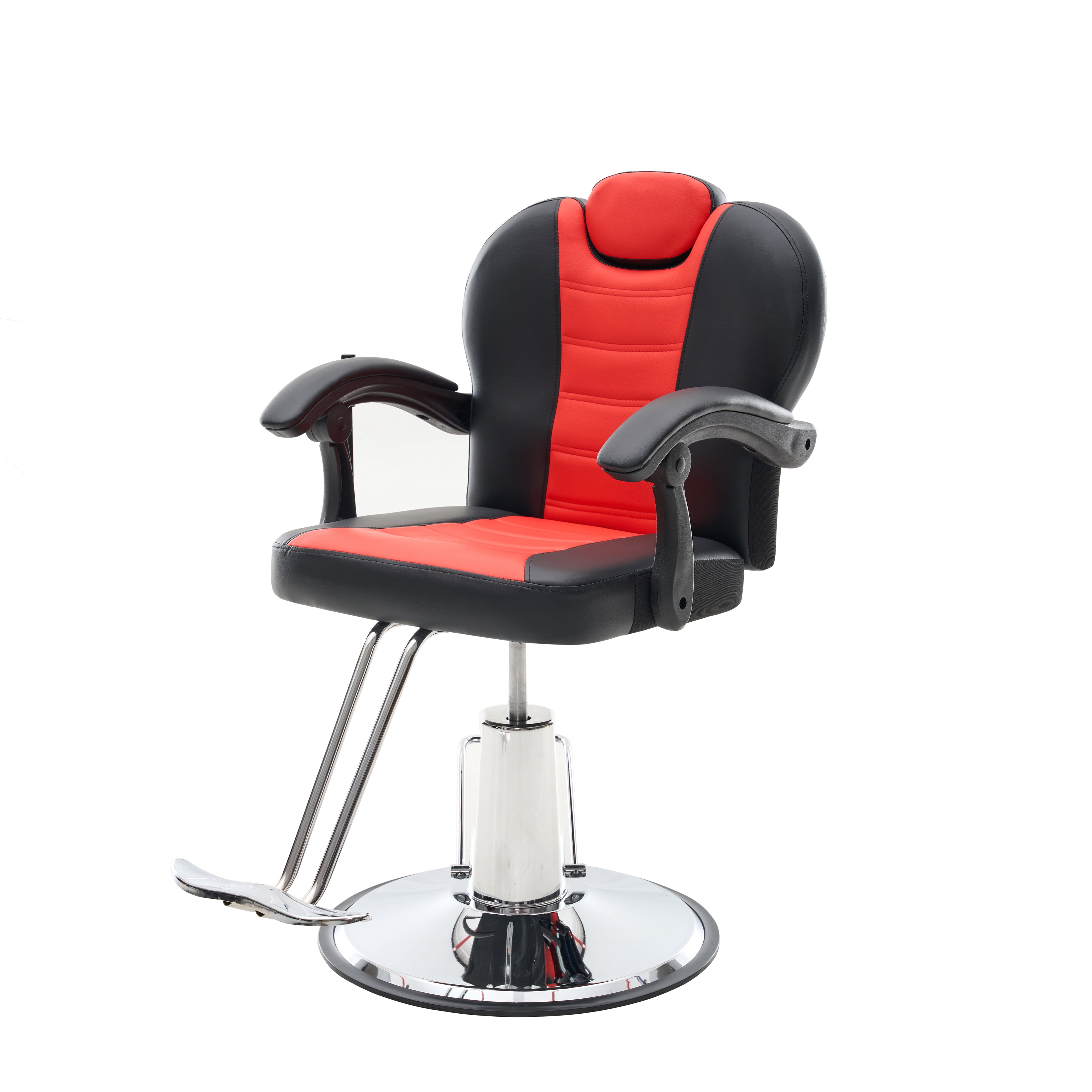 90 to 150-Degree Reclining Barber Chair with Hydraulic Pump and 360 Swivel, Heavy-Duty Salon Styling Chair with PU Leather and 400 lb Capacity, Red