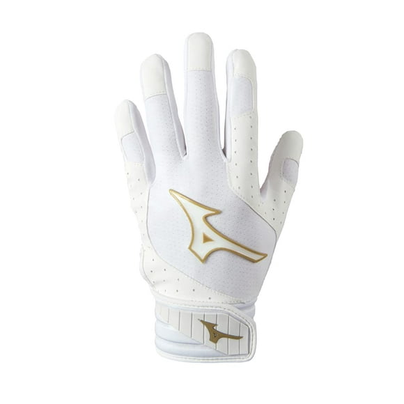 Guantes de bateo acolchados Mizuno Finch para softball juvenil, blancos, talla pequeña