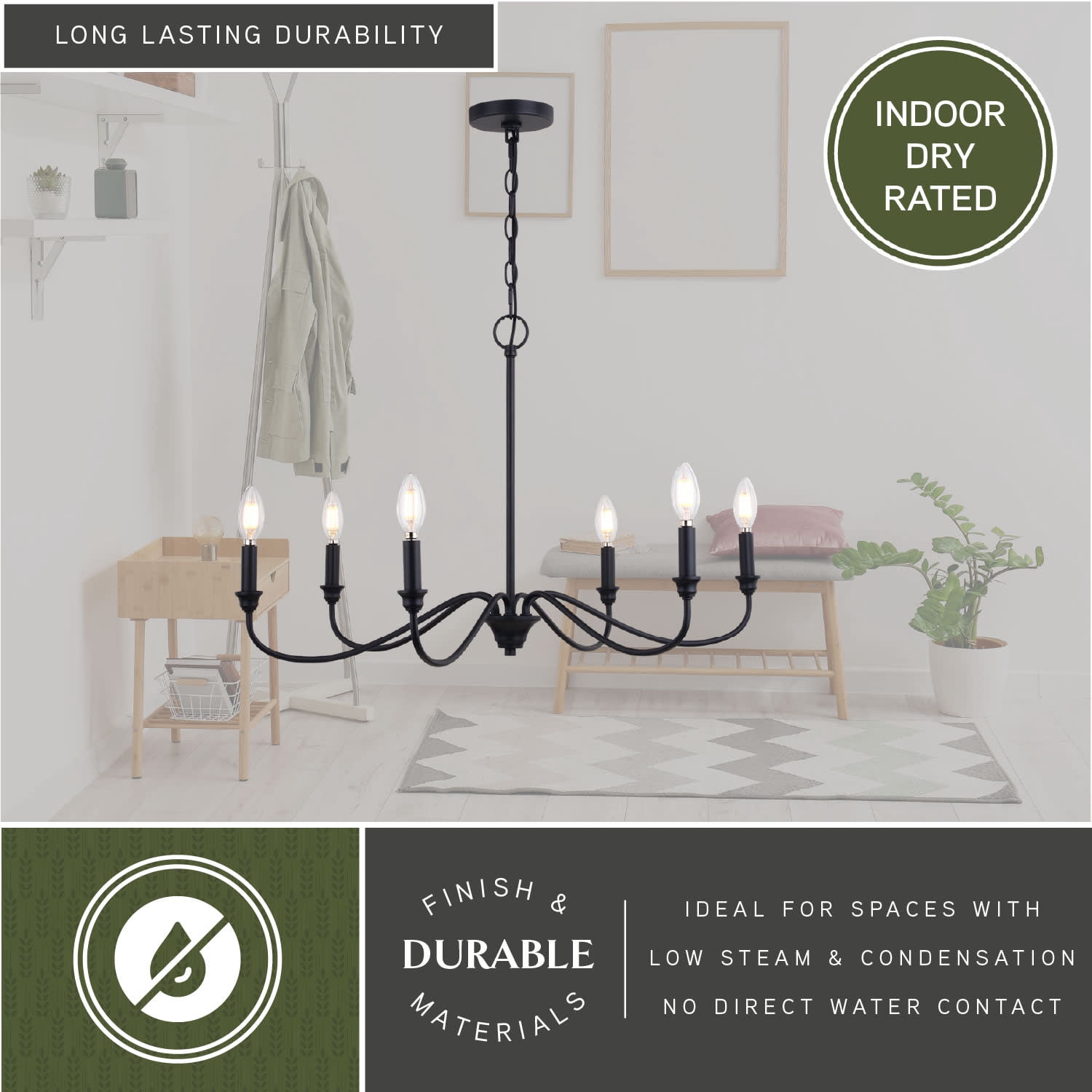 Annabelle 6 Light Matte Black Farmhouse Chandelier Candelabra