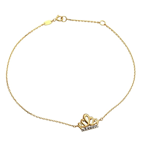 LoveBling 10k .5mm two - tone Princess Crown Charm Anklet Adjustable from 9" to 10" (#89)