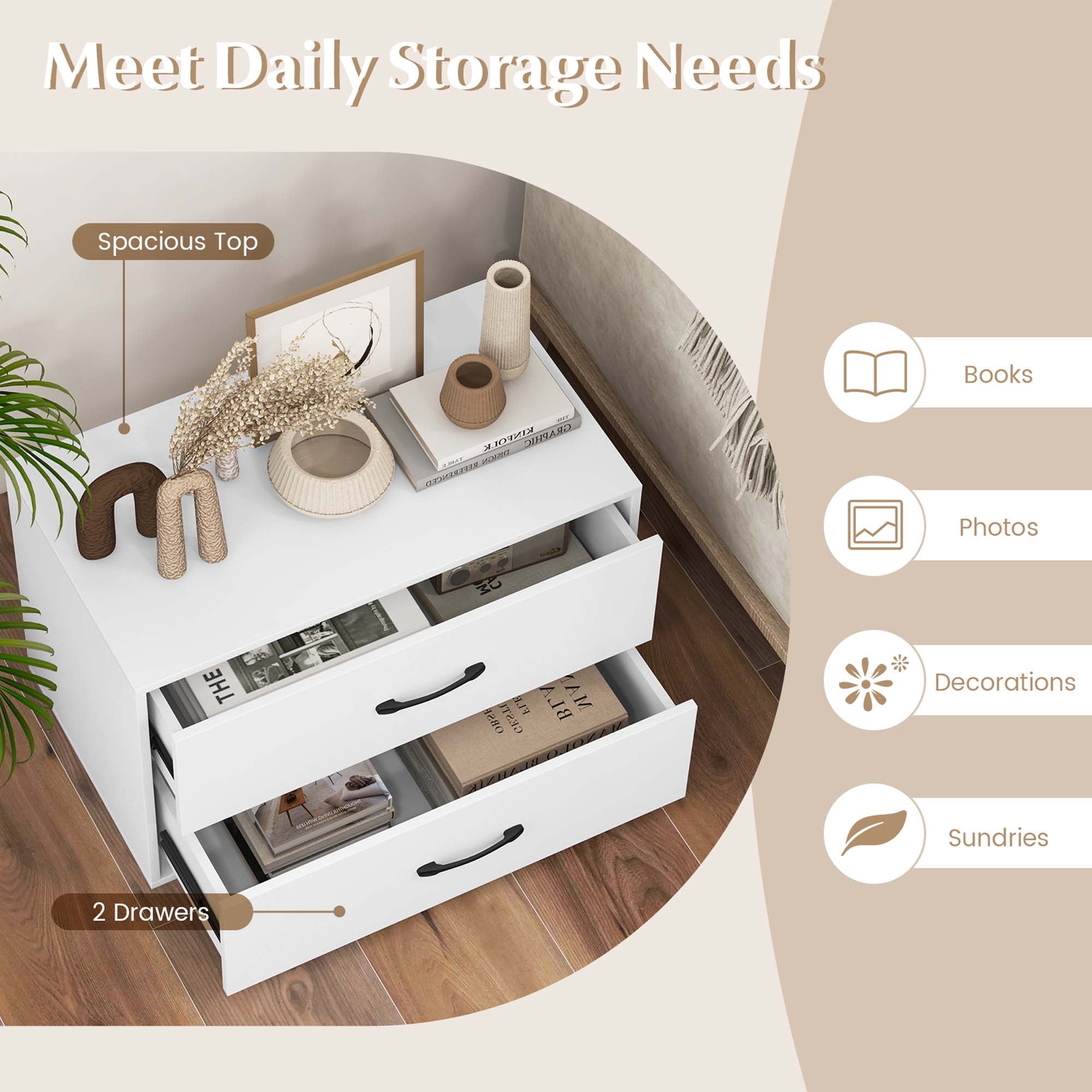 Costway 2-Drawer Stackable Storage Organizer, Engineered Wood, 24