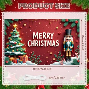 Red Background Christmas Banner Nutcracker Pattern Merry Christmas Banner Golden Star Gift Box Decor Xmas Banner for Christmas Party Home Decoration Indoor Celebration
