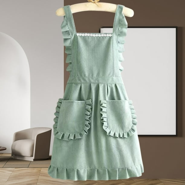 Delantal de pana impermeable con peto verde, rosa y amarillo | Delantal de cocina de PVC resistente al aceite con bolsillo para teléfono | Delantal de trabajo duradero y cómodo con tira en H para