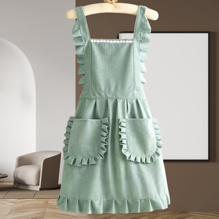 green emerald velvet dress Ruffle Skirt Vintage Apron Dress main image 0