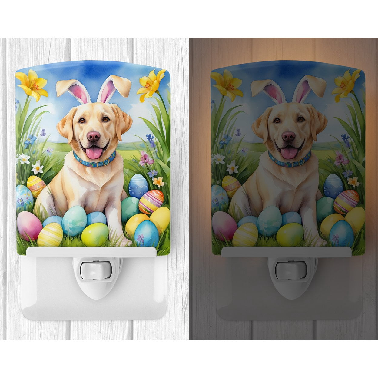 Yellow Labrador Retriever Easter Egg Hunt Ceramic Night Light 4 in x 6 in