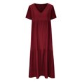 thumbnail image 3 of Dress for Women Cotton Linen Color Loose V-Neck Short Sleeved Dress Casual Summer Dress for Women, 3 of 5